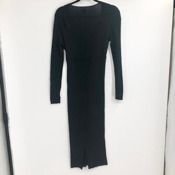 Jardin des Orangers Black Ribbed Maxi Dress Bodycon Ribbed Long Sleeve Knit Sz M - Picture 7 of 10